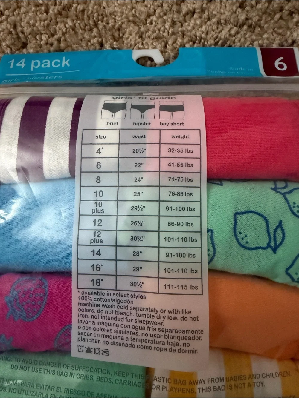 Wonder Nation Girls' Hipster Underwear Value Pack (14-Pack, Size 6)